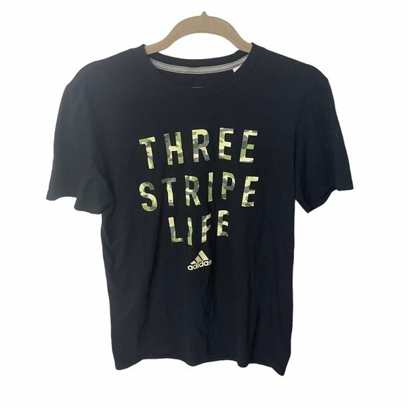 ADIDAS mens black three stripe life t-shirt size small - Picture 1 of 5